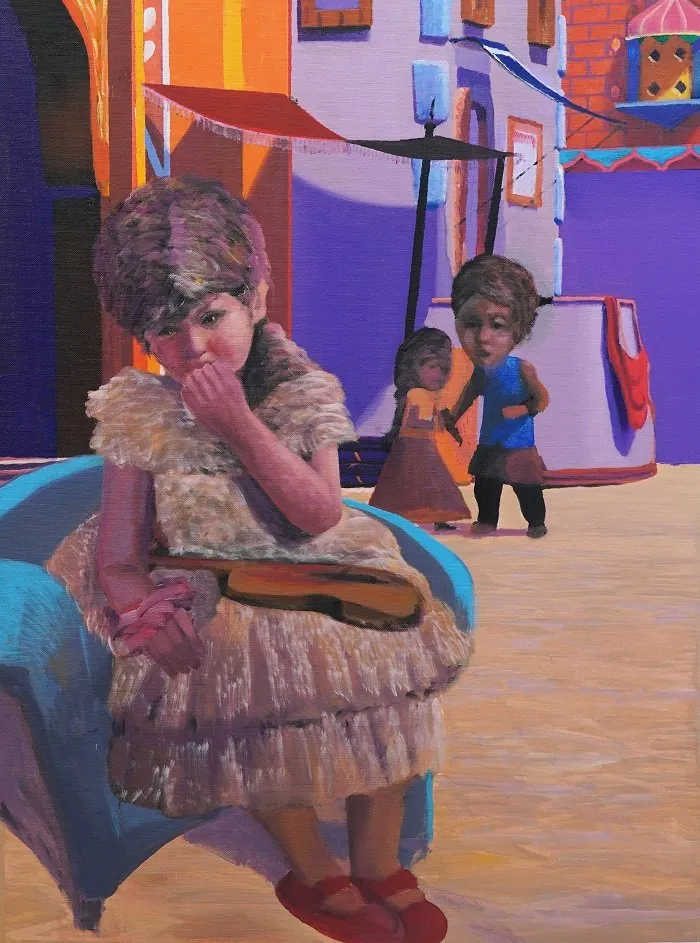 La bambola nostalgica — opera originale di Emilio Ventura, 80x60 cm, opere ludiche