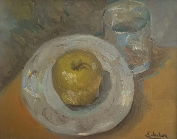 Mela gialla — opera originale di Emilio Ventura, 24x30 cm, nature morte