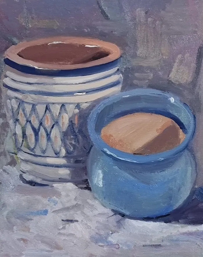 Due vasi — opera originale di Emilio Ventura, 24x30 cm, nature morte