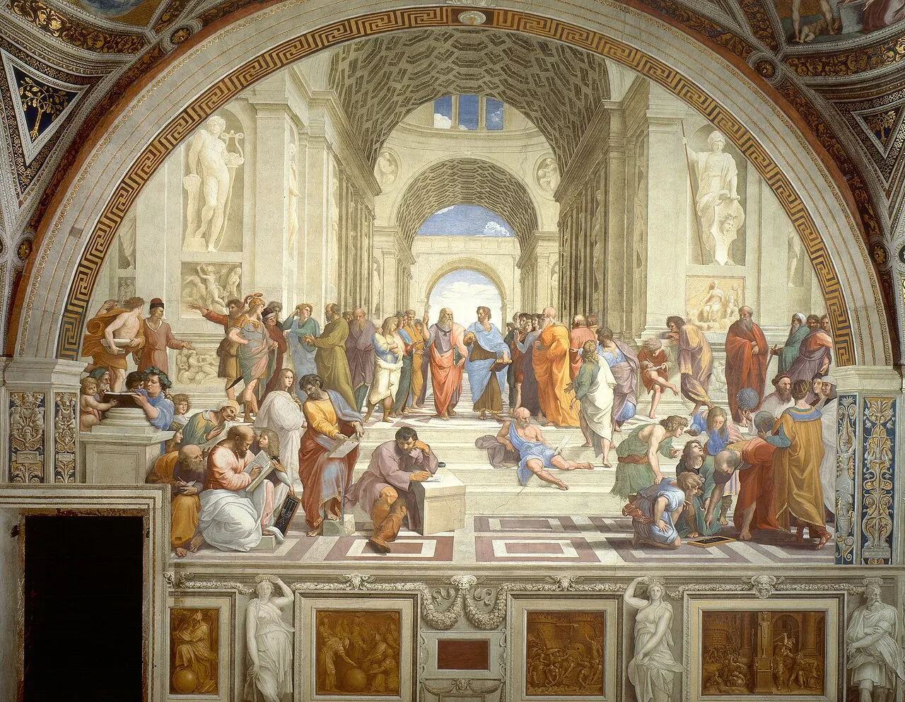 Scuola di Atene (1509-1511) — opera originale di Raffaello Sanzio, disponibile come falso d'autore dipinto a mano