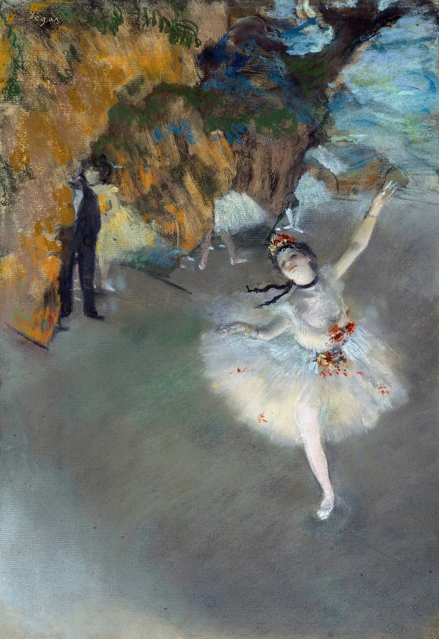 L'étoile (Ballerina sulla scena) (1878) — opera originale di Edgar Degas, disponibile come falso d'autore dipinto a mano