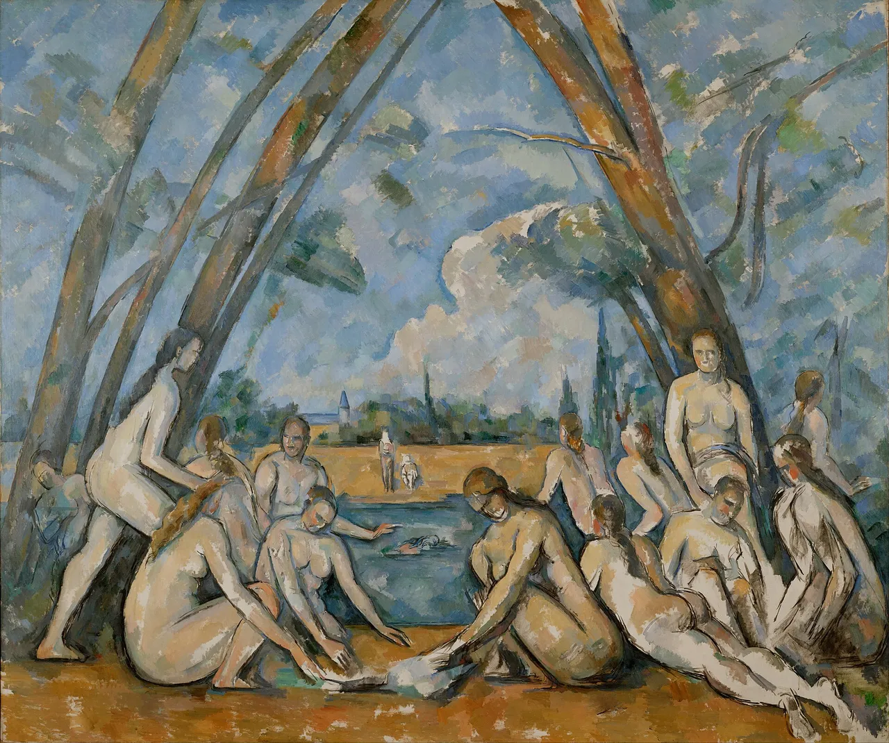 Le grandi bagnanti (1900-1906) — opera originale di Paul Cézanne, disponibile come falso d'autore dipinto a mano