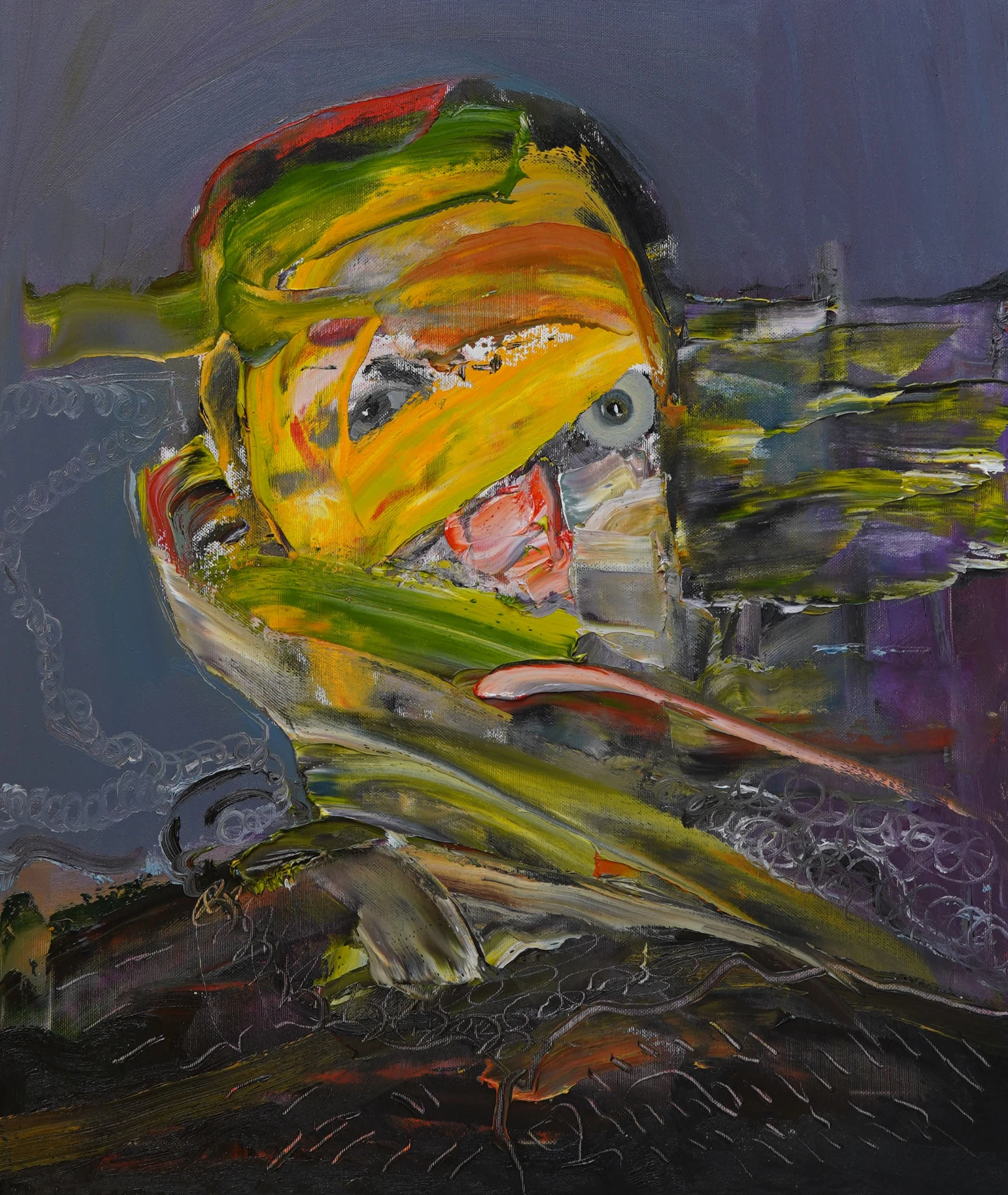 Autoritratto con lingua lunga — opera originale di Emilio Ventura, olio su tela, 50x60 cm, nuova collezione