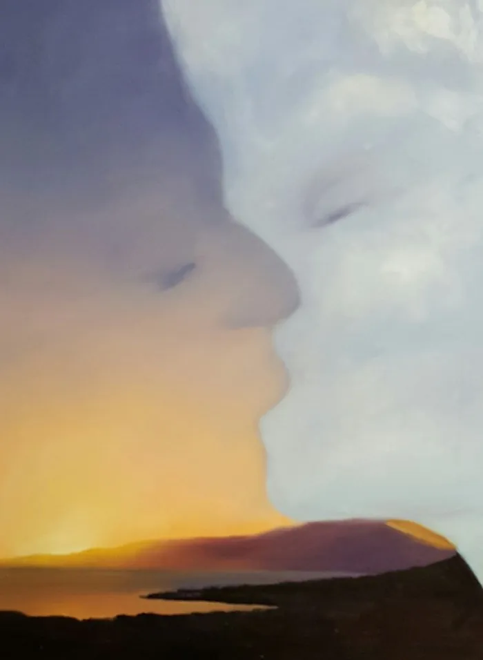 Bacio tra Sapri e il cielo — opera originale di Emilio Ventura, 50x65 cm, contaminazioni