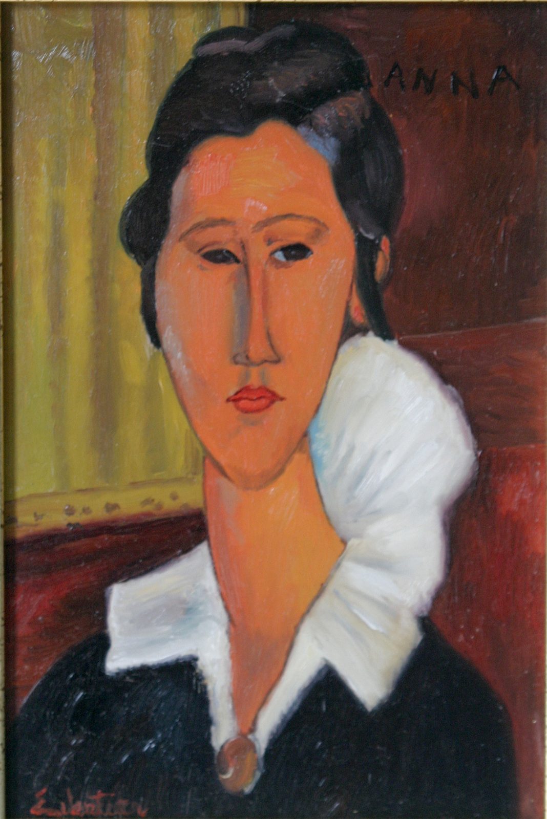 Hanka Zborowska di Amedeo Modigliani — falso d'autore dipinto a mano da Emilio Ventura, Olio su tavola, 20x30 cm