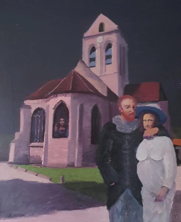 Van Gogh che sposa la Monnalisa — opera originale di Emilio Ventura, 50x65 cm, contaminazioni