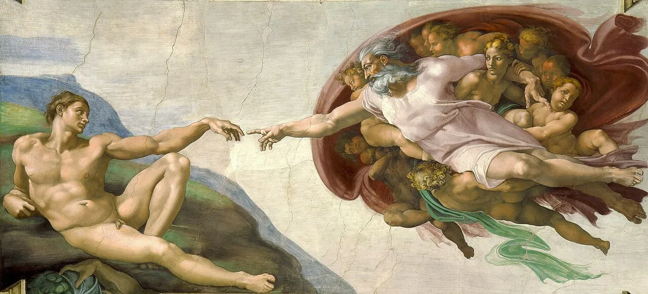 Creazione di Adamo (1511) — opera originale di Michelangelo Buonarroti, disponibile come falso d'autore dipinto a mano