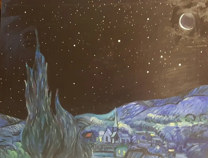 Notte stellata, da Van Gogh — opera originale di Emilio Ventura, 70x90 cm, contaminazioni