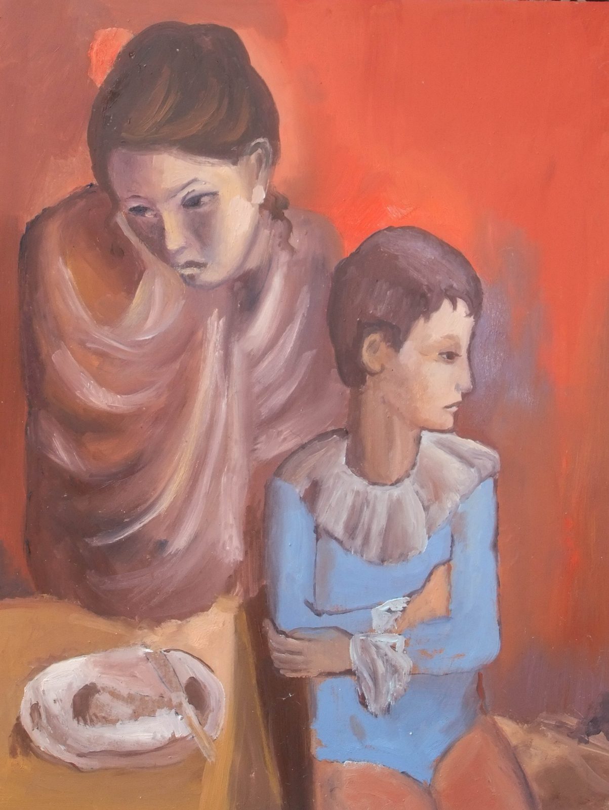 Riproduzione dipinta a mano di Madre con giovane acrobata di Pablo Picasso, realizzata da Emilio Ventura
