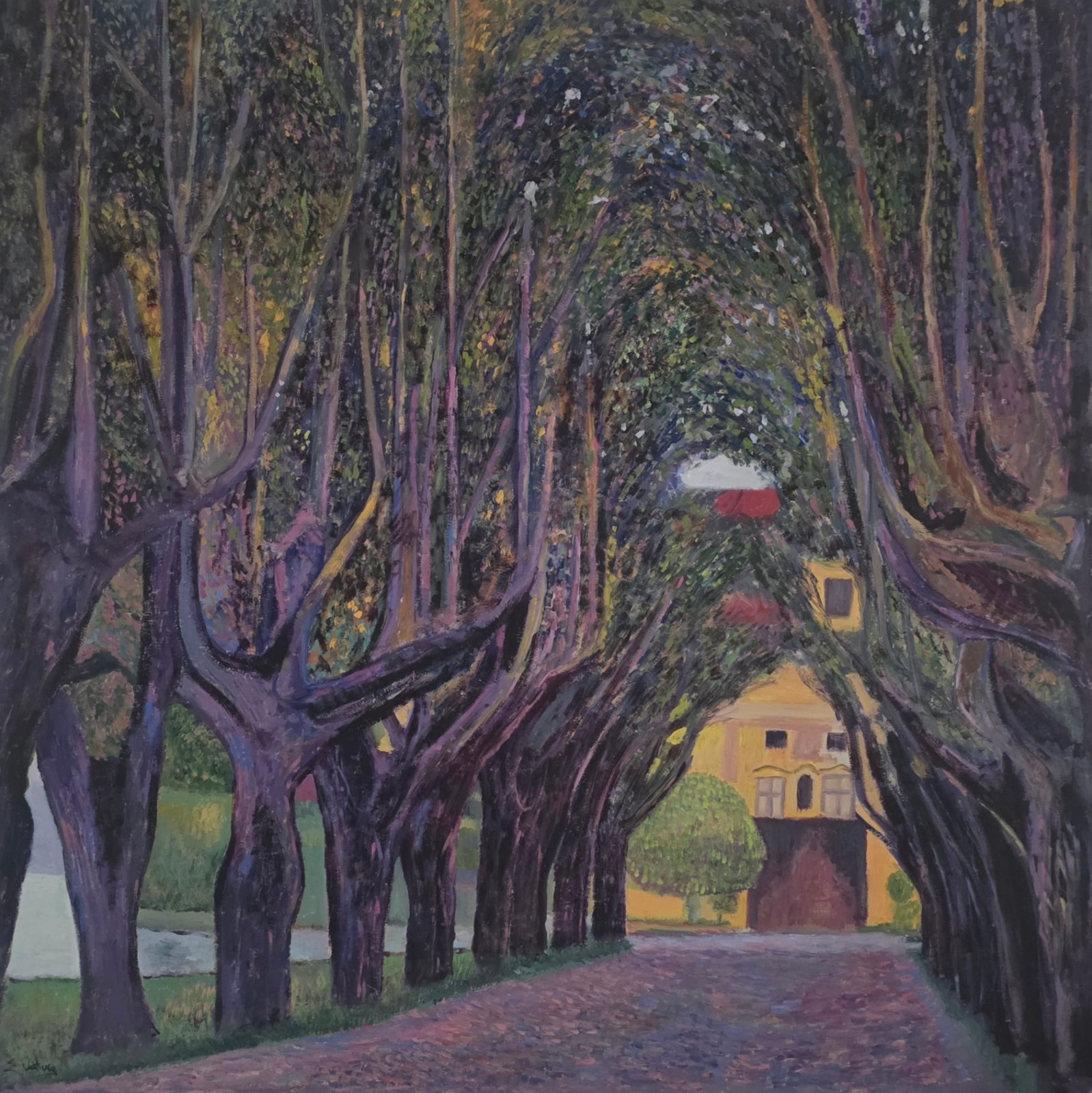 Viale del parco del castello di Kammer di Gustav Klimt — falso d'autore dipinto a mano da Emilio Ventura, Olio su tela, 100x100 cm