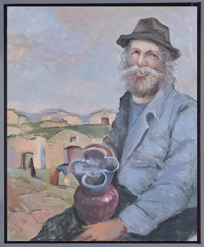 Vecchietto ai palmenti — opera originale di Emilio Ventura, 40x50 cm, ritratti