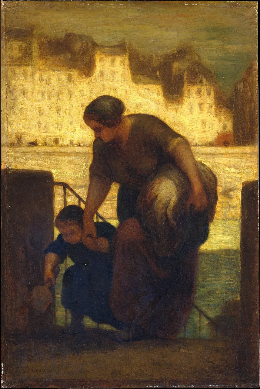 La lavandaia (1863 ca.) — opera originale di Honoré Daumier, disponibile come falso d'autore dipinto a mano