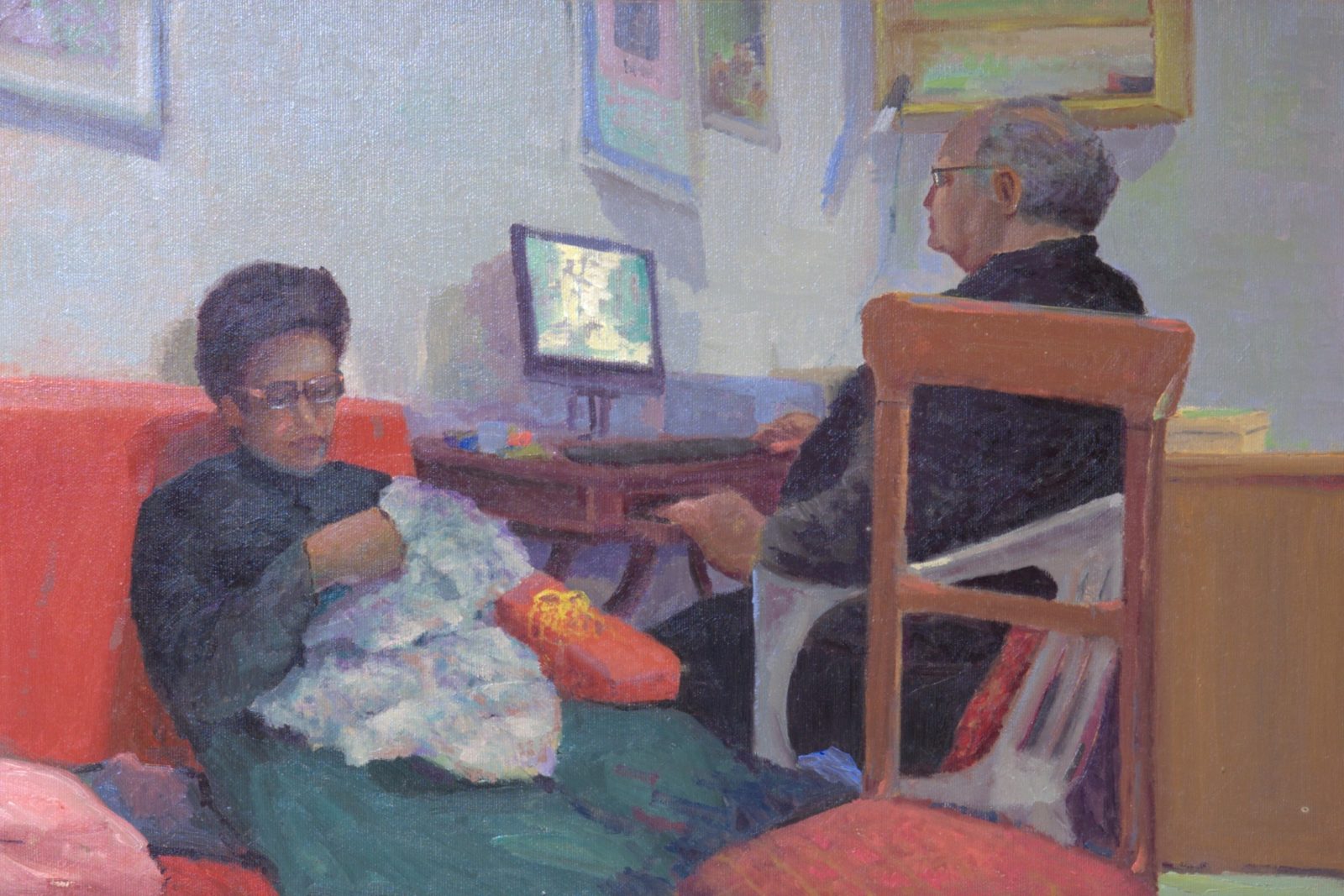 Mamma e Papà — opera originale dipinta a mano da Emilio Ventura, Olio su tela, 40x60 cm