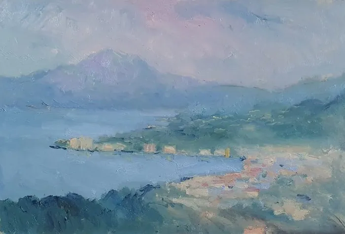 Sapri, olio su tavoletta — opera originale di Emilio Ventura, 20x30 cm, paesaggi