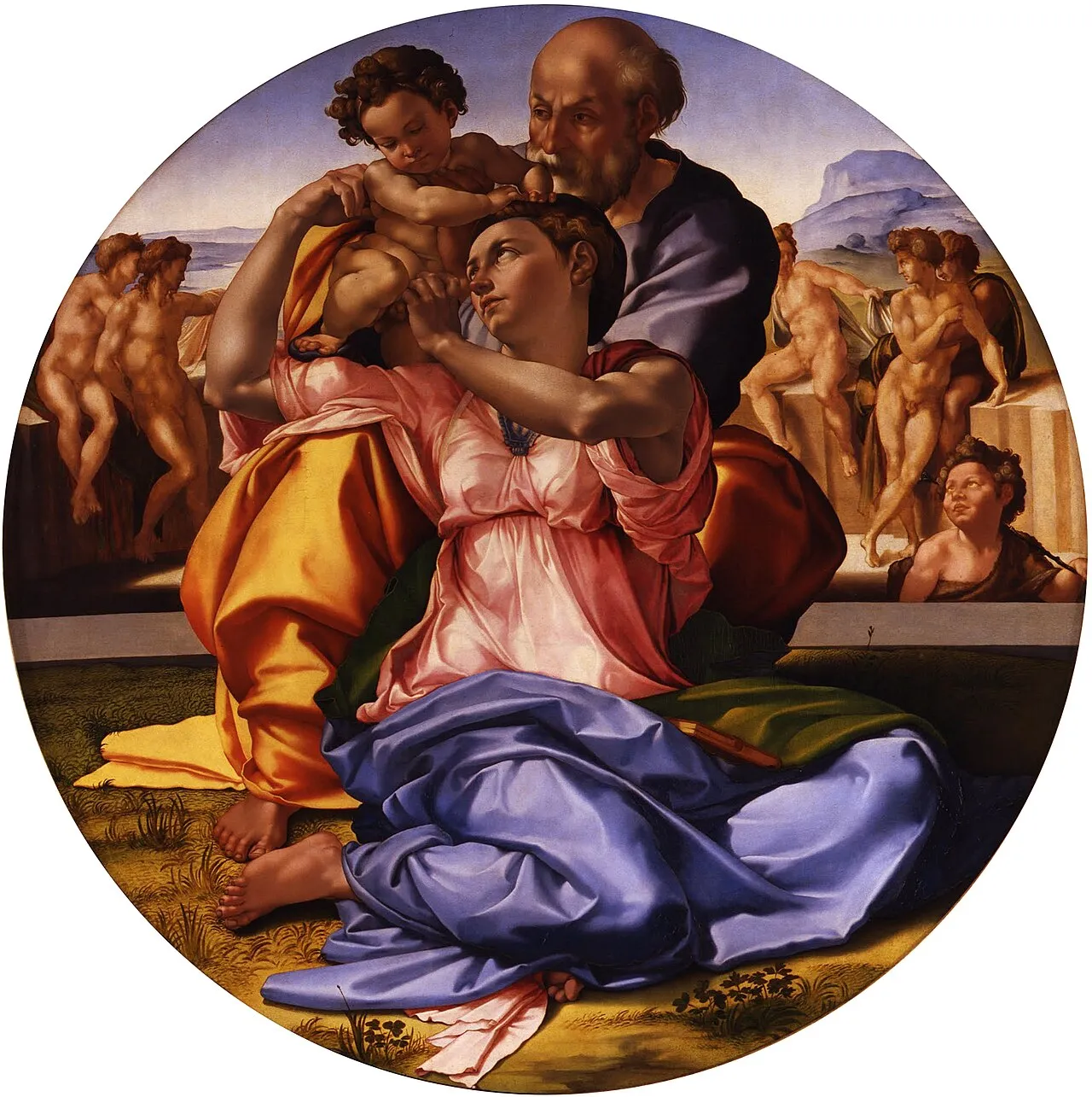 Tondo Doni (Sacra Famiglia) (1505-1506) — opera originale di Michelangelo Buonarroti, disponibile come falso d'autore dipinto a mano