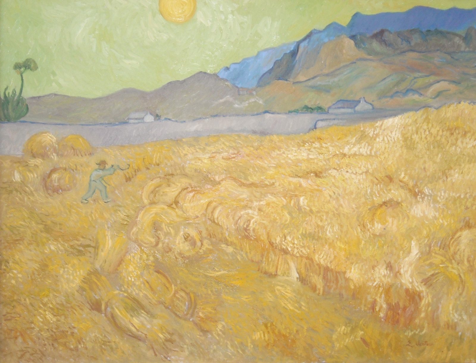Il mietitore di Vincent Van Gogh — falso d'autore dipinto a mano da Emilio Ventura, Olio su tela, 70x90 cm