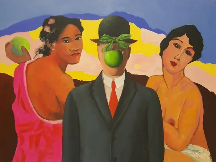 Modigliani, Magritte e Gauguin — opera originale di Emilio Ventura, 80x60 cm, contaminazioni