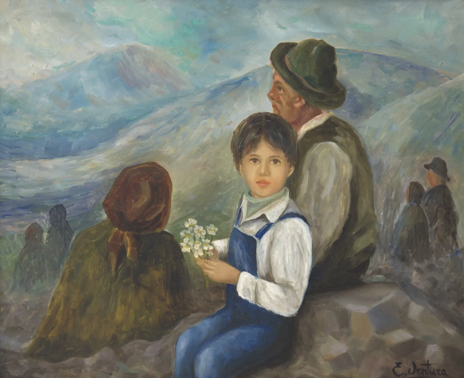La gioventù e la vecchiaia — opera originale di Emilio Ventura, 50x60 cm, scene di vita