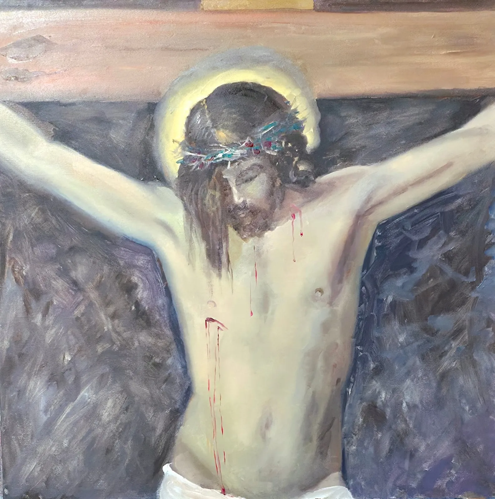 Cristo crocifisso, da Velázquez — opera originale di Emilio Ventura, 50x50 cm, opere sacre