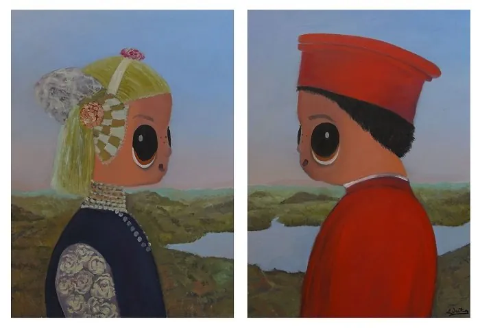 Dittico — opera originale di Emilio Ventura, 100x70 cm, opere ludiche