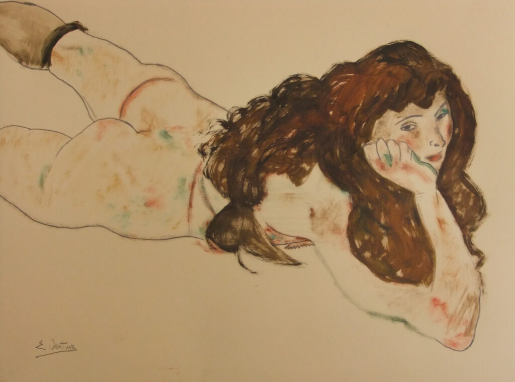 copia di egon schiele nudo femminile prono 35x50cm