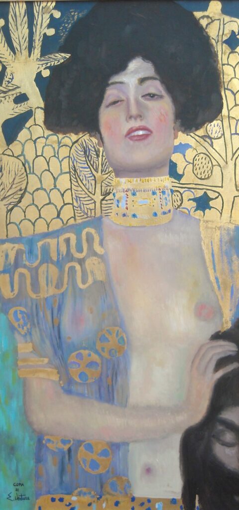 giuditta e oloferne (copia di klimt olio e foglia d'oro su tavola) 42x84cm