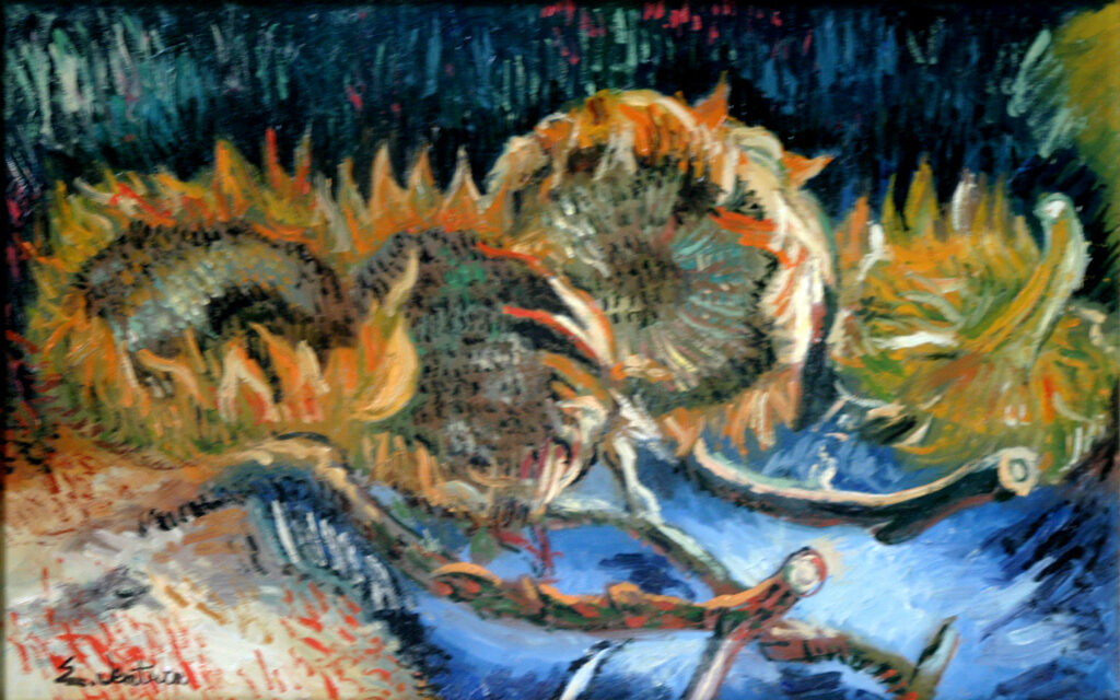 quattro girasoli appassiti (da van gogh ) 25x22cm