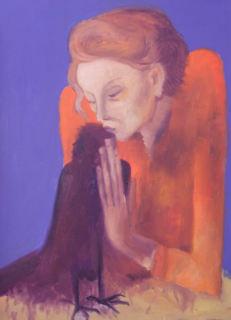 da picasso donna con corvo olio su tavoletta