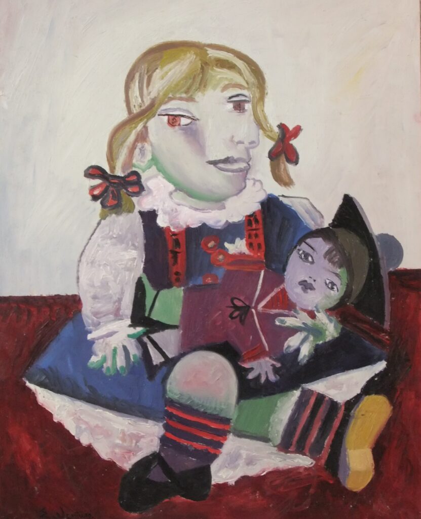 da picasso maia con la bambola olio su tavola 44,5x35 cm