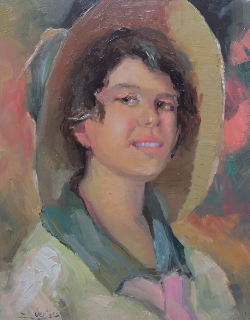 ragazza con cappello da mercadante 26x33cm